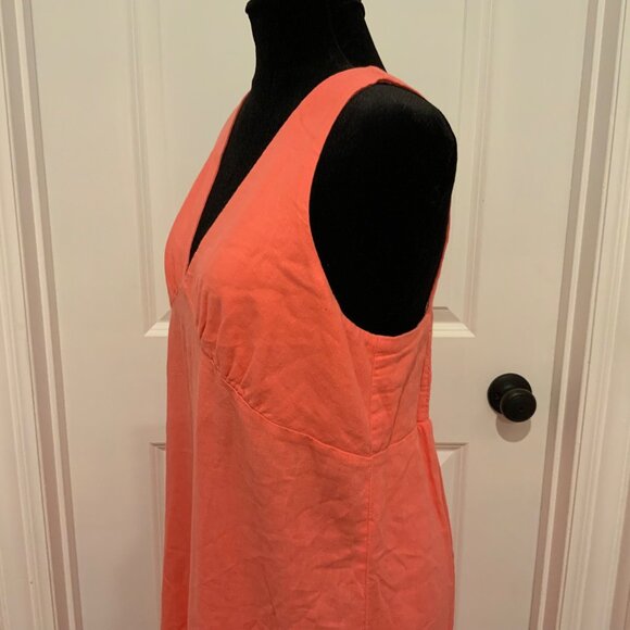 Old Navy Coral Pink V Neck Smocked Back Linen Blend Dress Large - Picture 6 of 12